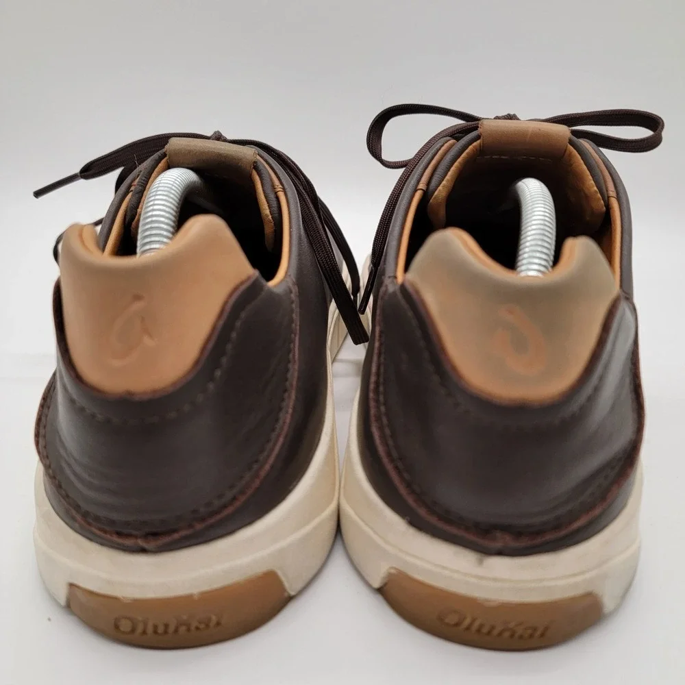 Olukai Lae'ahi Li'ili Men's Sz 10.5 Shoes Brown Leather Comfort Casual Sneakers